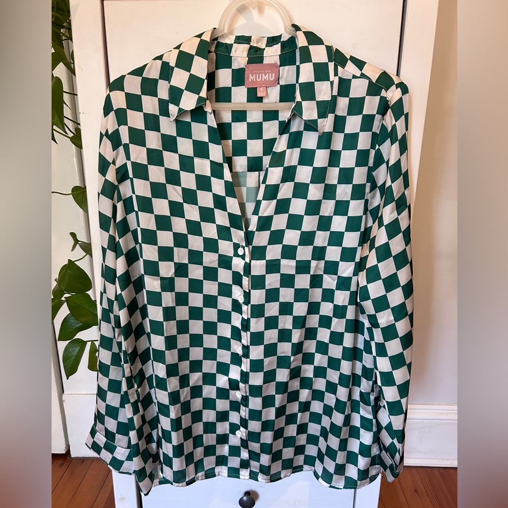 Show Me Your MuMu women’s small Early Riser green and white checkered top